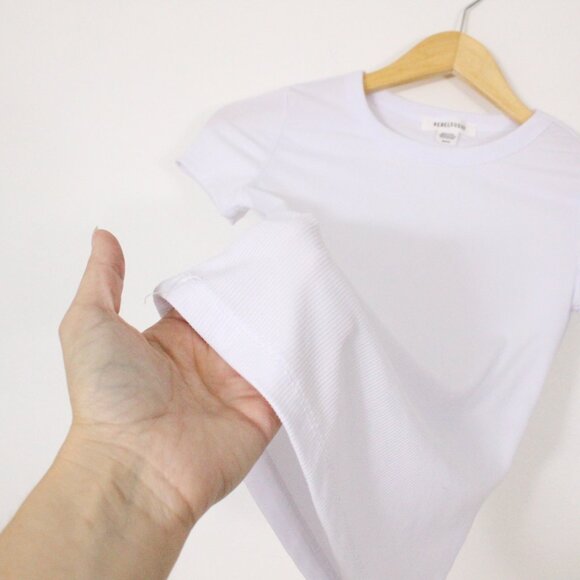 *Rebel Sugar White Ribbed Tight Fit Short Sleeve T Shirt - Picture 4 of 6